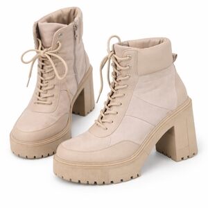 Steve Madden Madden Girl Beige Platform Ankle Boots Chunky Heel Size 8